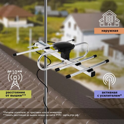 антенна наружная rexant rx 412 активная с усилителем до 50км от бс Уличная DVB-T2 антенна REXANT RX-408