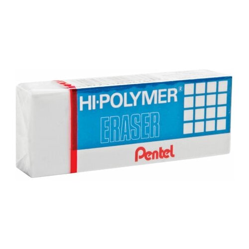 Ластик Pentel Hi-polymer eraser (прямоугольный, 35х16х11.5мм, белый, картонный держатель) 60шт. (ZEH-03)