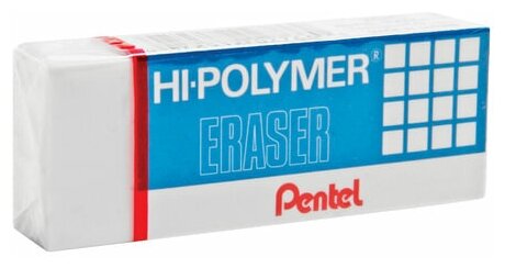 Ластик Pentel Hi-polymer eraser (прямоугольный, 35х16х11.5мм, белый, картонный держатель) 1шт. (ZEH-03)