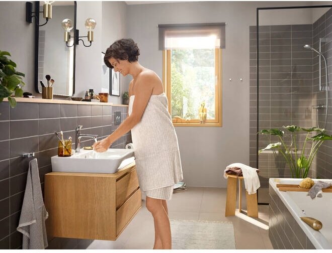 Смеситель для раковины Hansgrohe Rebris E 72560670 технология CoolStart, черный матовый - фото №18
