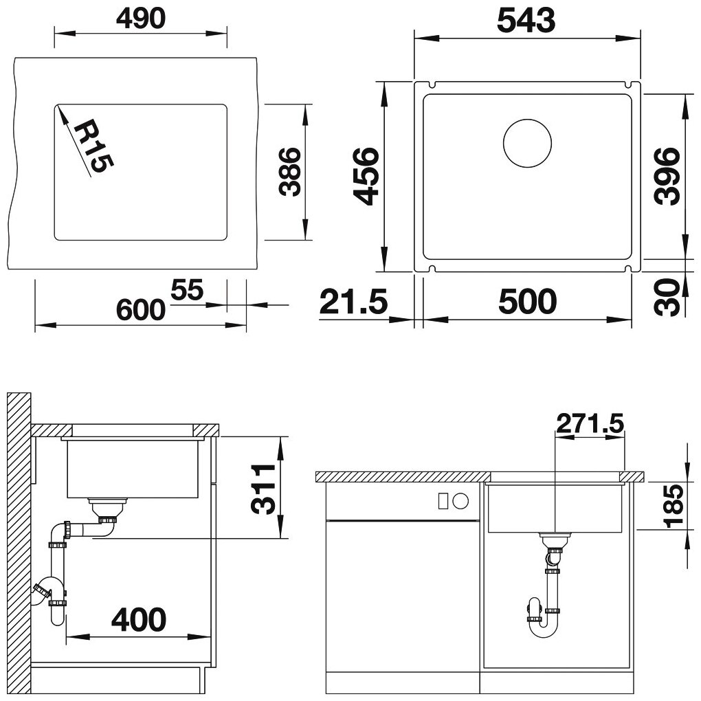 Мойка для кухни Blanco Subline 500-U Ceramic 523733 - фото №4