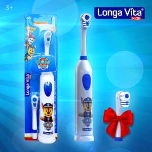 Longa Vita Детская зубная щетка ротационная + 2 сменных насадки Гончик, Paw Patrol 3+, Longa vita