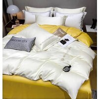 Комплект постельного белья Mency Евро пододеяльник 200х220 на молнии, простыня на резинке 180х200(+25), 4 наволочки 50х70 и 70х70, желтый, кремовый