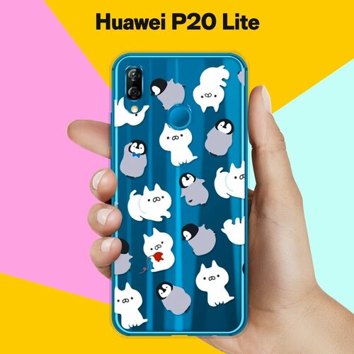 Силиконовый чехол Котики и пингвины на Huawei P20 Lite