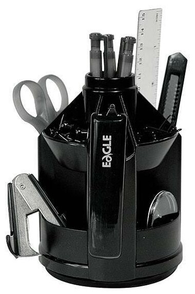 Настольный набор пластиковый вращающийся Eagle "Мини-деск" (10 предметов+3 ручки) черный