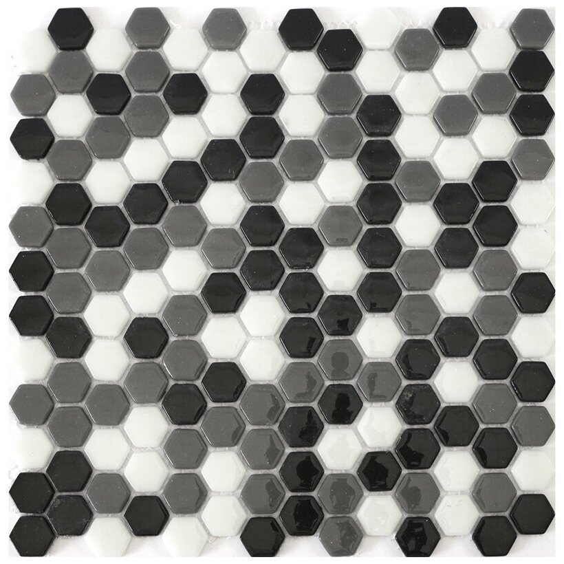 Мозаика Natural STP-BK005-HEX из глянцевого стекла размер 29х29 см чип 25 Hexagon мм толщ. 5 мм площадь 0.084 м2 на сетке