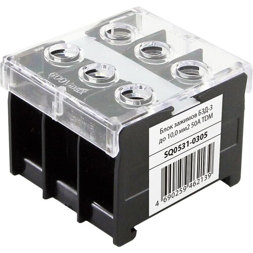 Блок зажимов БЗД-3 до 10,0 мм2 50A TDM Electric (SQ0531-0305) блок зажимов бзд 2 до 2 5 мм2 20a tdm упаковка 20шт sq0531 0302