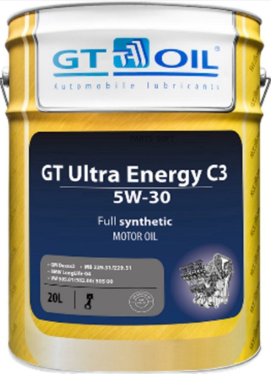 GT OIL 8809059407943 Масло моторное синтетическое всесезонное GT Ultra Energy C3, SAE 5W-30, API SM, SN/CF, 20 л