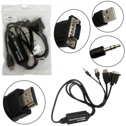 кабель конвертер vga aux usb to hdmi 1 2 метра Кабель конвертер HW-79 с VGA на HDMI+AUX 1.2m