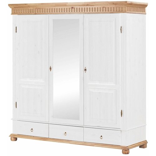 Шкаф 3 двери с ящиками деревянный белый воск / антик для одежды распашной Хельсинки 3SPGTM