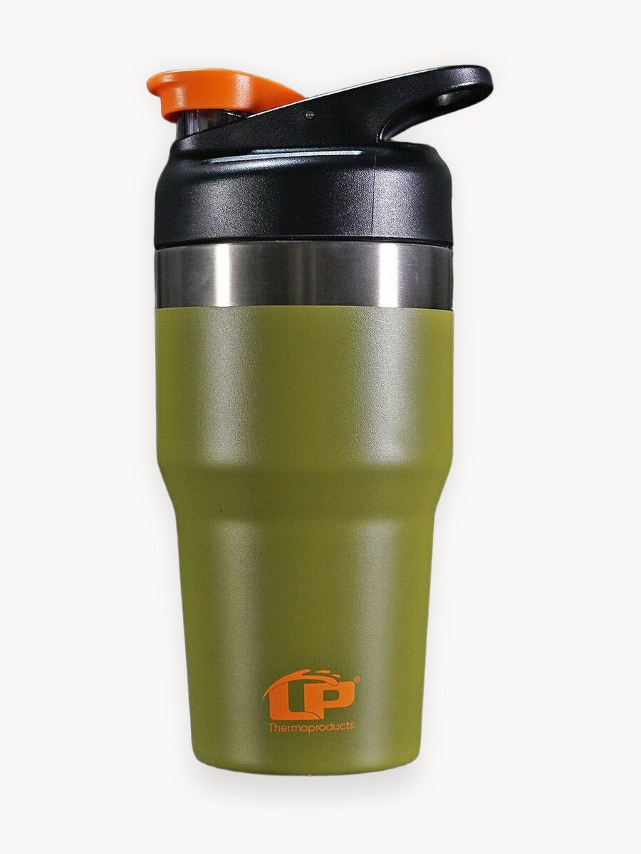 Термокружка стальная 800 мл для кофе, чая, воды, герметичная с трубочкой автомобильная для мужчин и женщин LP оливковая матовая