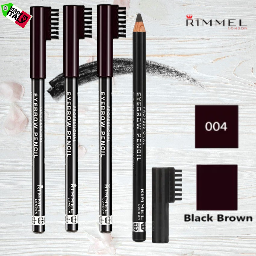 4 шт. Карандаш профессиональный для бровей Rimmel London оттенок 004 Black Brown (черно-коричневый), Италия.