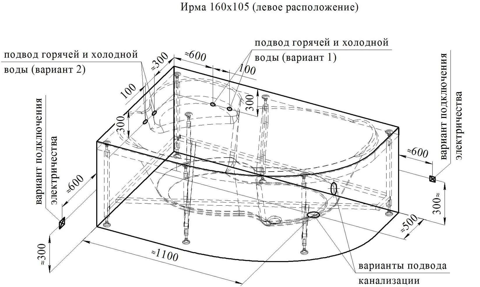 Акриловая ванна Радомир Ирма 160х105 левая, каркас, полотенцедержатель, фронтальная панель