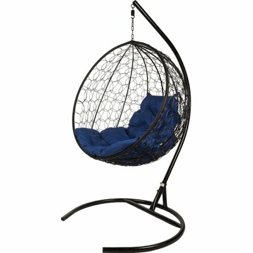Подвесное кресло кокон Bigarden из ротанга Kokos Black Синяя подушка подвесное кресло из ротанга kokos black синяя подушка