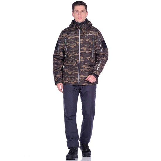 Куртка мужская демисезонная Huntsman Камелот тактическая с капюшоном, для рыбалки и охоты, ткань Softshell, цвет милитари (р.60-62/188)