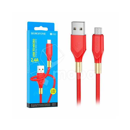 кабель usb microusb borofone bx22 Кабель USB Borofone BX92 USB - MicroUSB, 2.4A, 1м, (оплетка ткань) красный