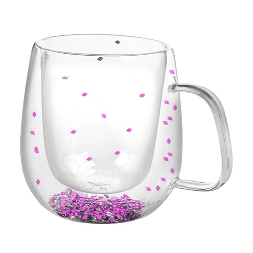Термокружка с подвижными розовыми блестками Термобокал с двойным стеклом Подарок Сувенир 14 февраля 8 марта