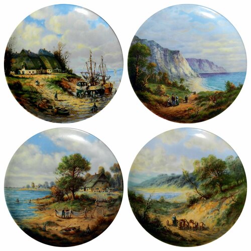 Зарисовки на побережье полная серия коллекционных декоративных настенных винтажных тарелок