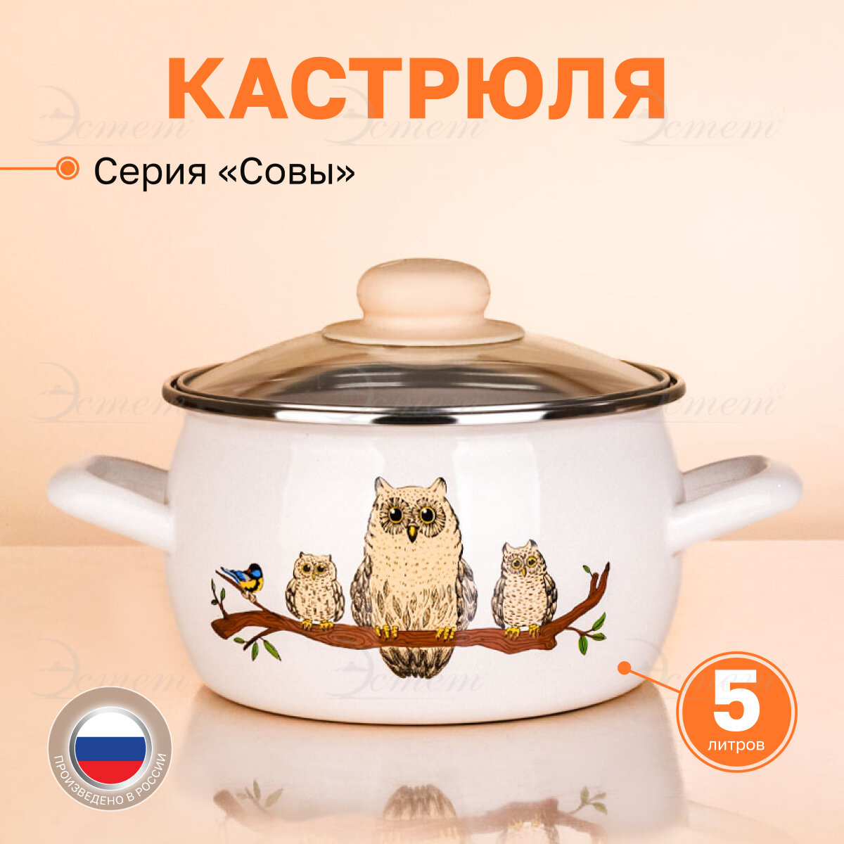 Кастрюля эмалированная для плиты 5.0 л