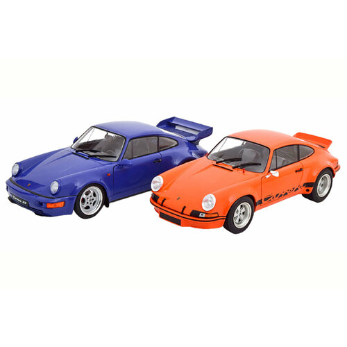 Porsche 911 rsr and 911 (964) rs set with 2 modelcars orange black and blue / порше набор из 2-Х моделей 1:18