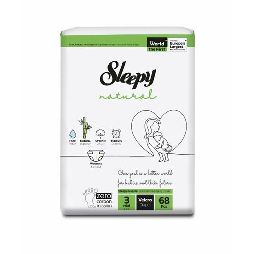 Подгузники Sleepy Natural Double Jumbo Midi 3 68шт. 4-9кг.