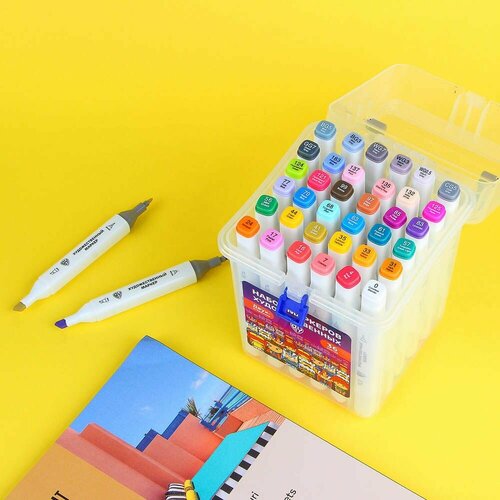 BY Набор маркеров худож 36 цветов 2-сторонний скошенный 6мм круглый 2мм в пластиковом боксе 685₽