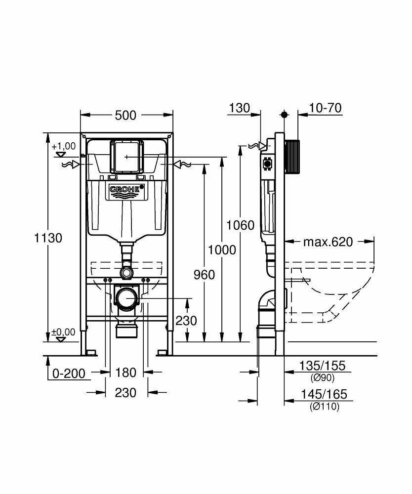 Система инсталляции для унитаза GROHE Rapid SL 3 в 1 с панелью смыва Skate Cosmopolitan, альпин-белый (38772SH0) - фото №4