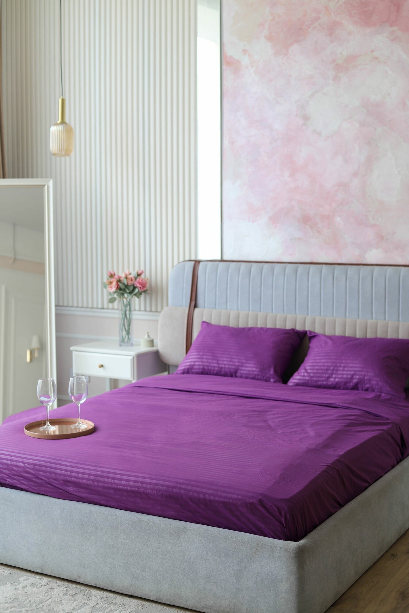Постельное белье 2х сп Sleeping Place сатин, простынь на резинке 160x200x20 см пододеяльник 175x215 см наволочки 50x70 — фото 1