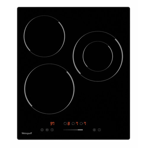 Варочная панель со слайдером Weissgauff HV 431 B двухконтурная зона расширения, 3 года гарантии, 45 см ширина, таймер