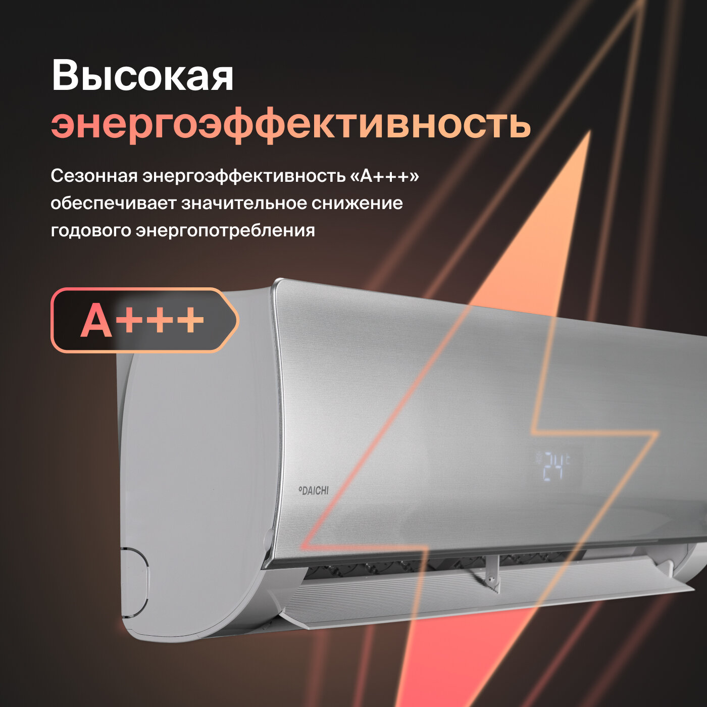 Кондиционер инверторный (сплит-система) до 25 кв м Daichi Unique UNI25AVQS1R, Wi-Fi, тепловой насос, нагрев до -25°C — фото 1