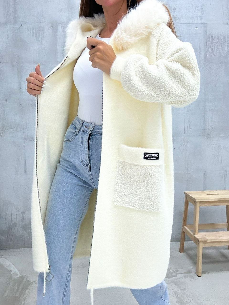 Кардиган  оверсайз длинный 50-56, размер 50-56, белый — фото 1