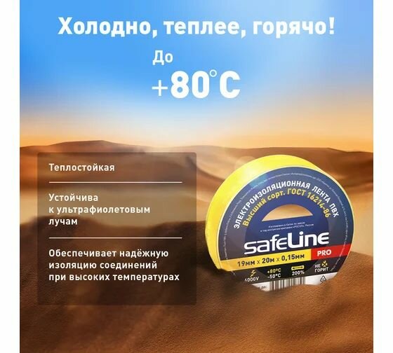 Изолента Safeline 19/20 желтый 4шт — фото 1