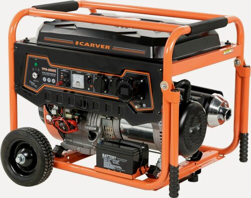 Изображение товара Генератор CARVER PPG-8000Е, бензиновый, на колесах, черный/оранжевый, мощность 6500Вт