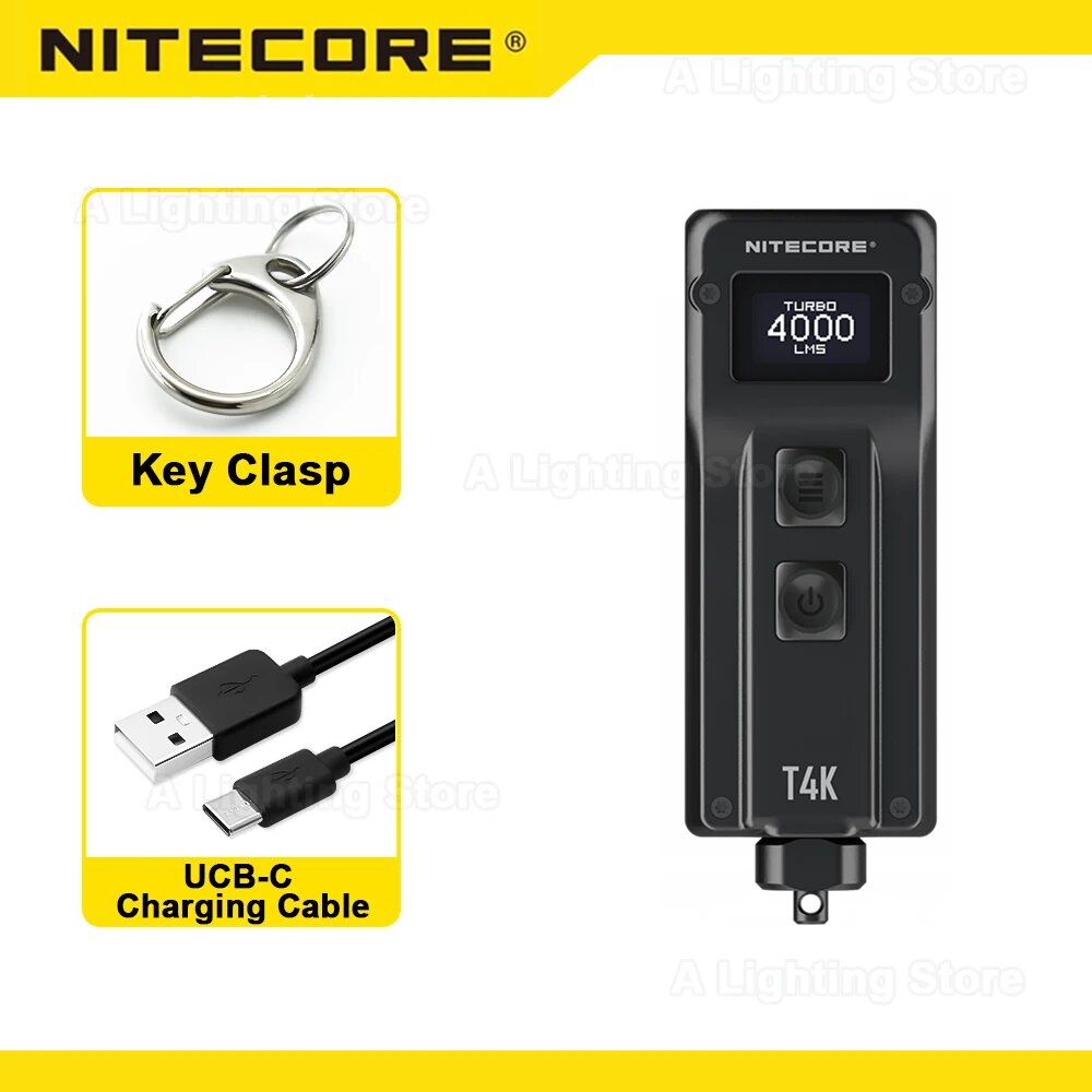 Портативный фонарик NITECORE T4K, 4000 люмен, 4 светодиода, Черный