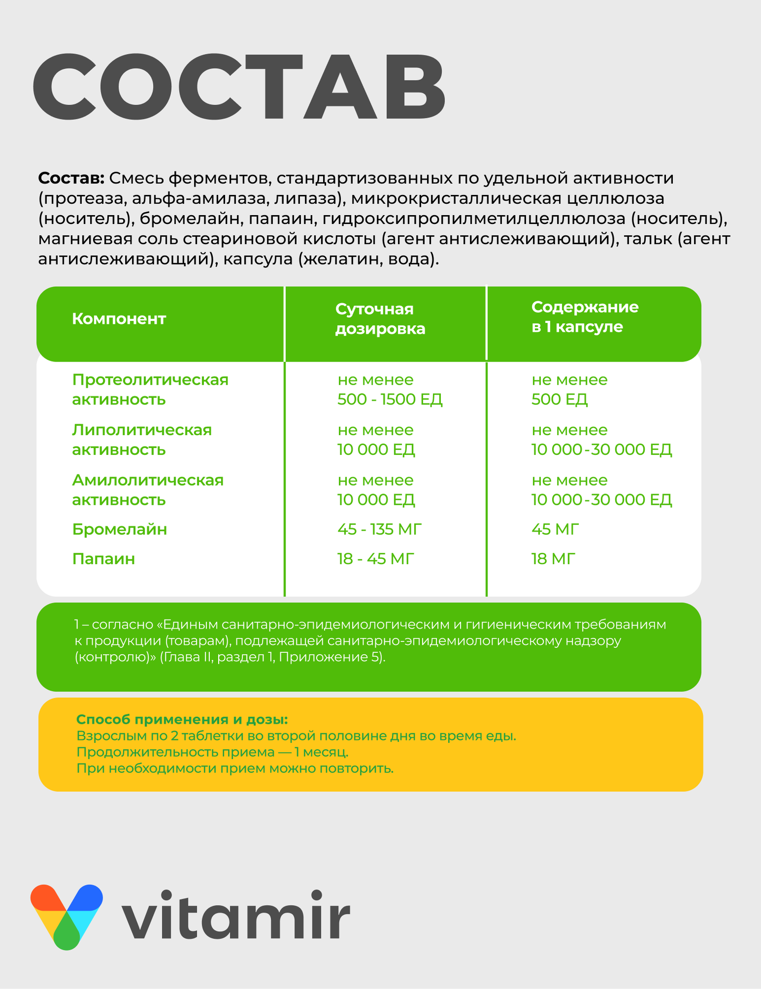 Изображение Бромелайн + папаин VITAMIR PRO / Ферменты для пищеварения / 90 капсул