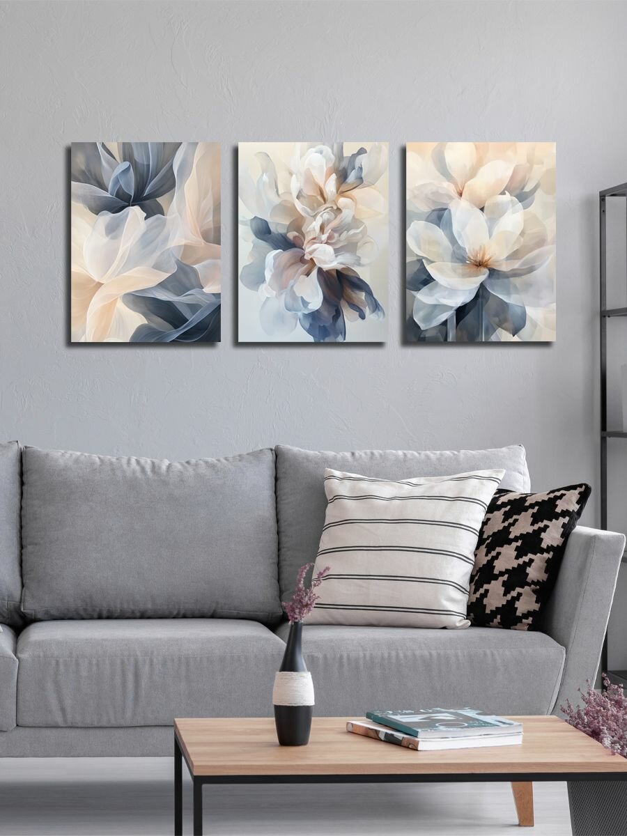 Комплект картин на холсте LOFTime 3 шт 30Х40 Абстракция цветы син беж К-1506-3040