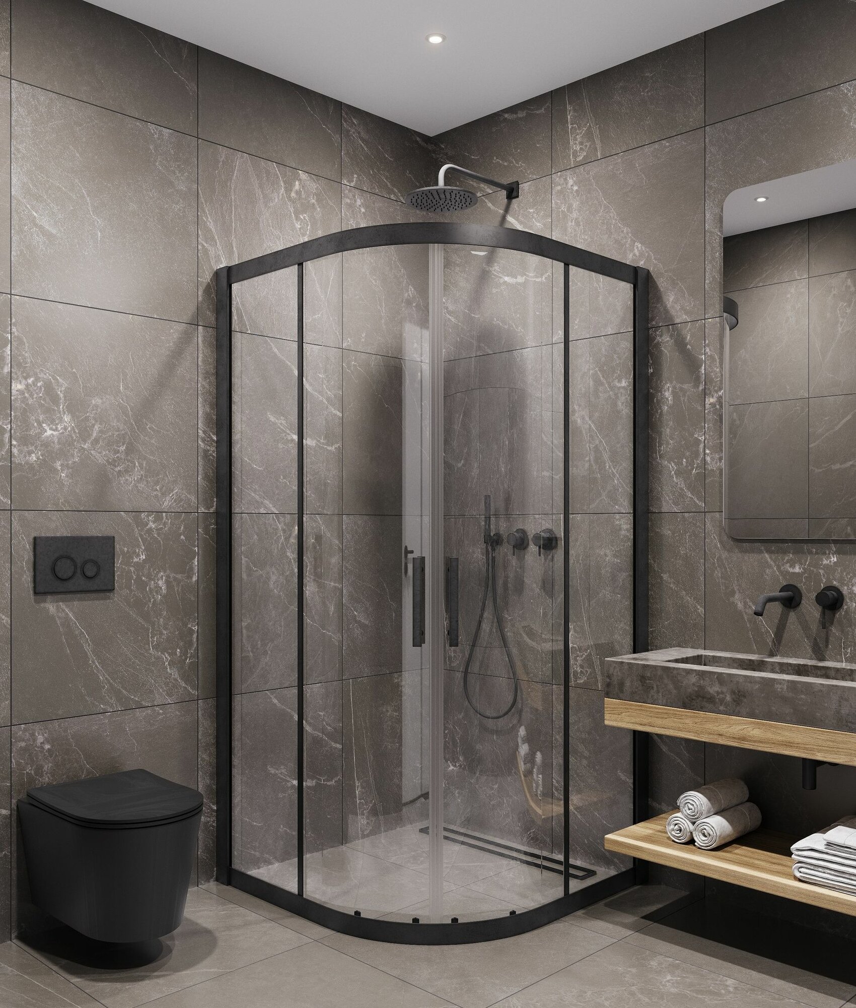 Timo Душевой угол TPSS-90/03C-8, раздвиж 900*900*2000, проф черный, стекло проз 8 мм