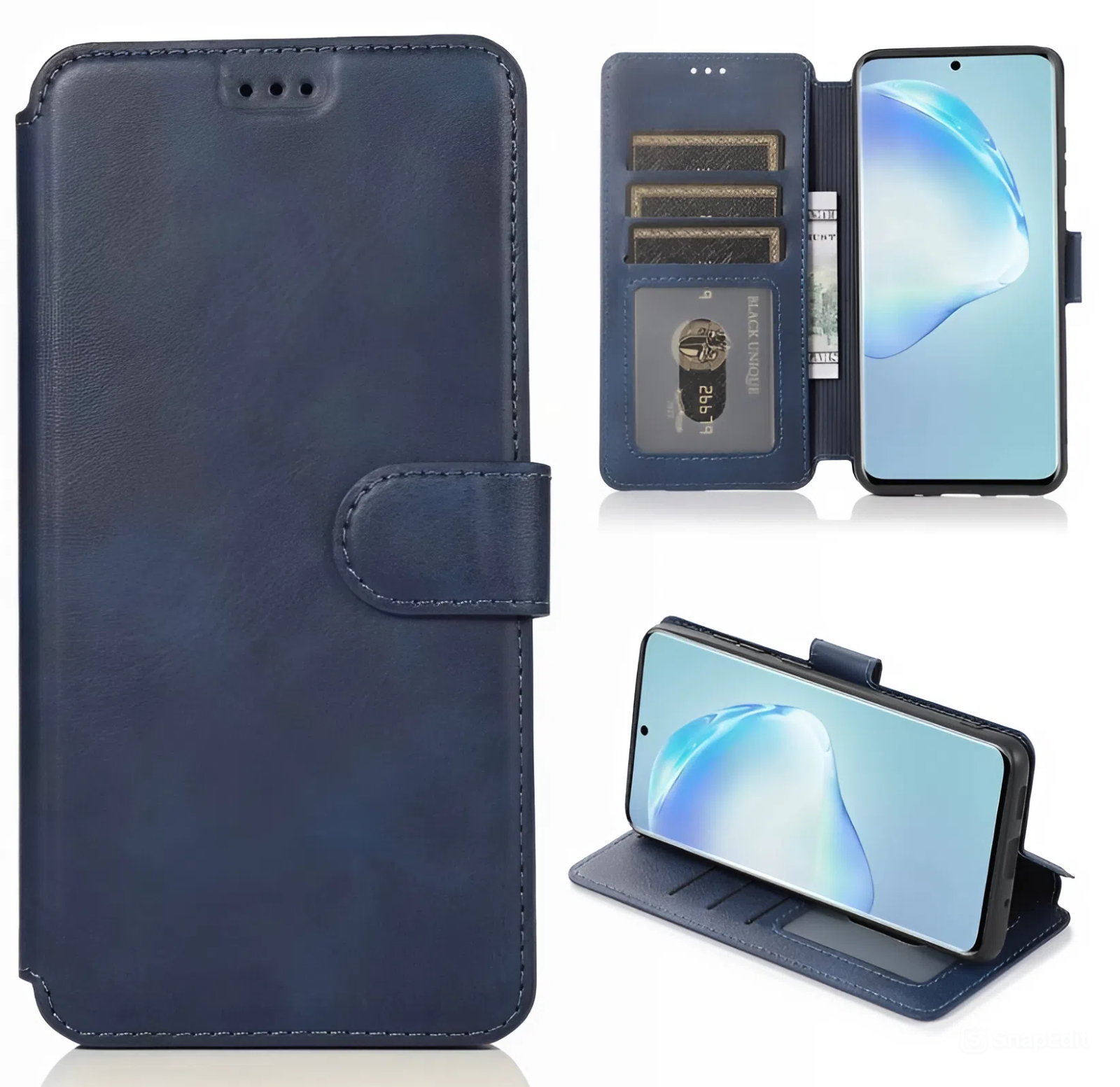 Чехол книжка для кожаный Samsung Galaxy A23 4G синий с магнитной застежкой / flip чехол с функцией подставки