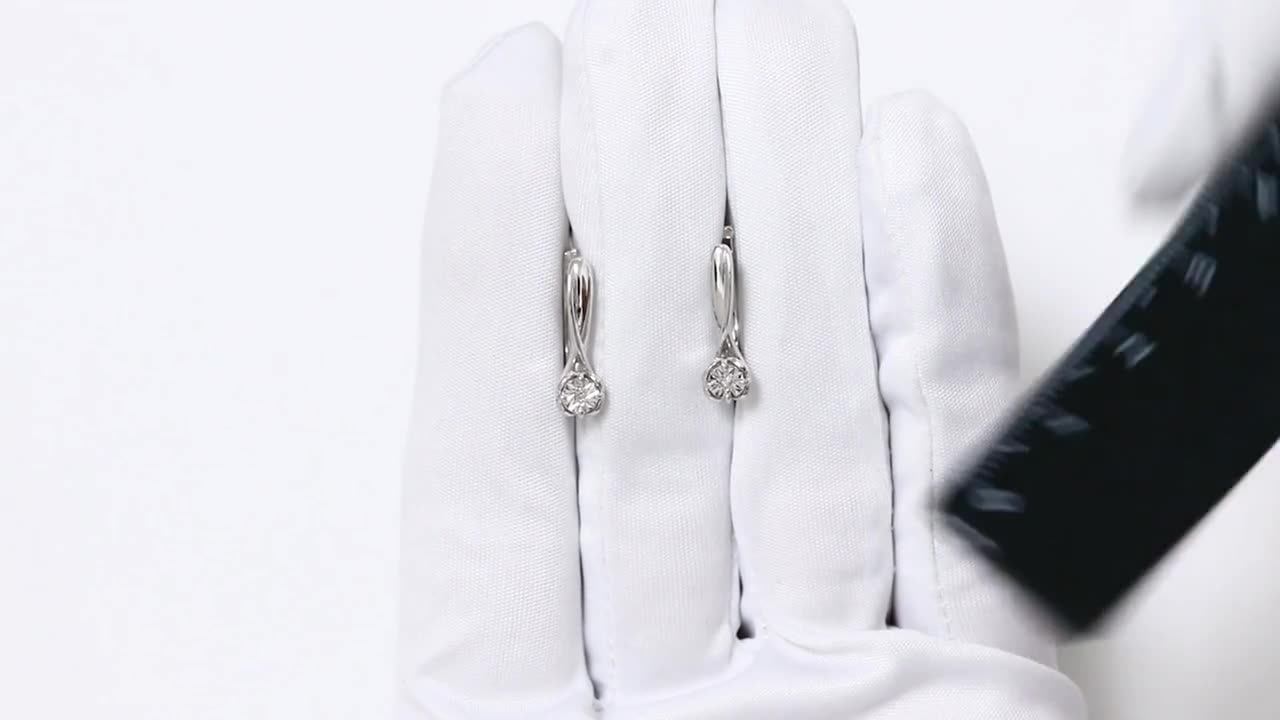 Серьги Diamant online, серебро, 925 проба, родирование, бриллиант, длина 1.6 см, , прозрачный — фото 1