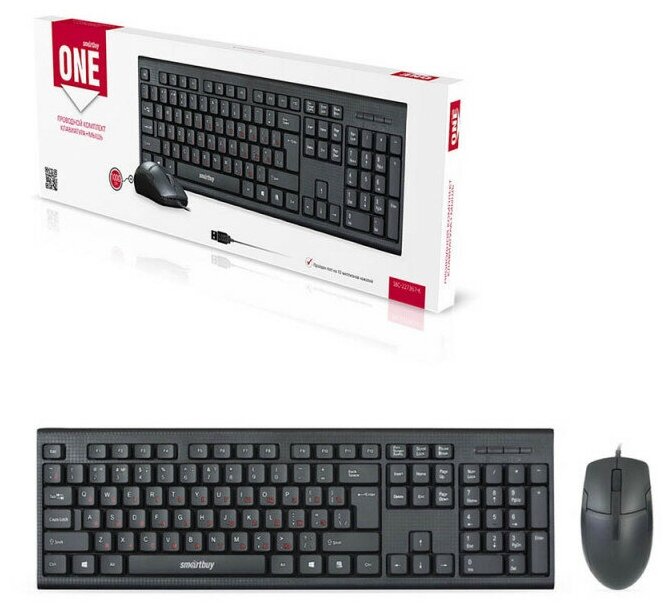 Комплект клавиатура и мышь Smartbuy ONE 227367, проводной, мембранный,1000 dpi,USB, черный Smartbuy .