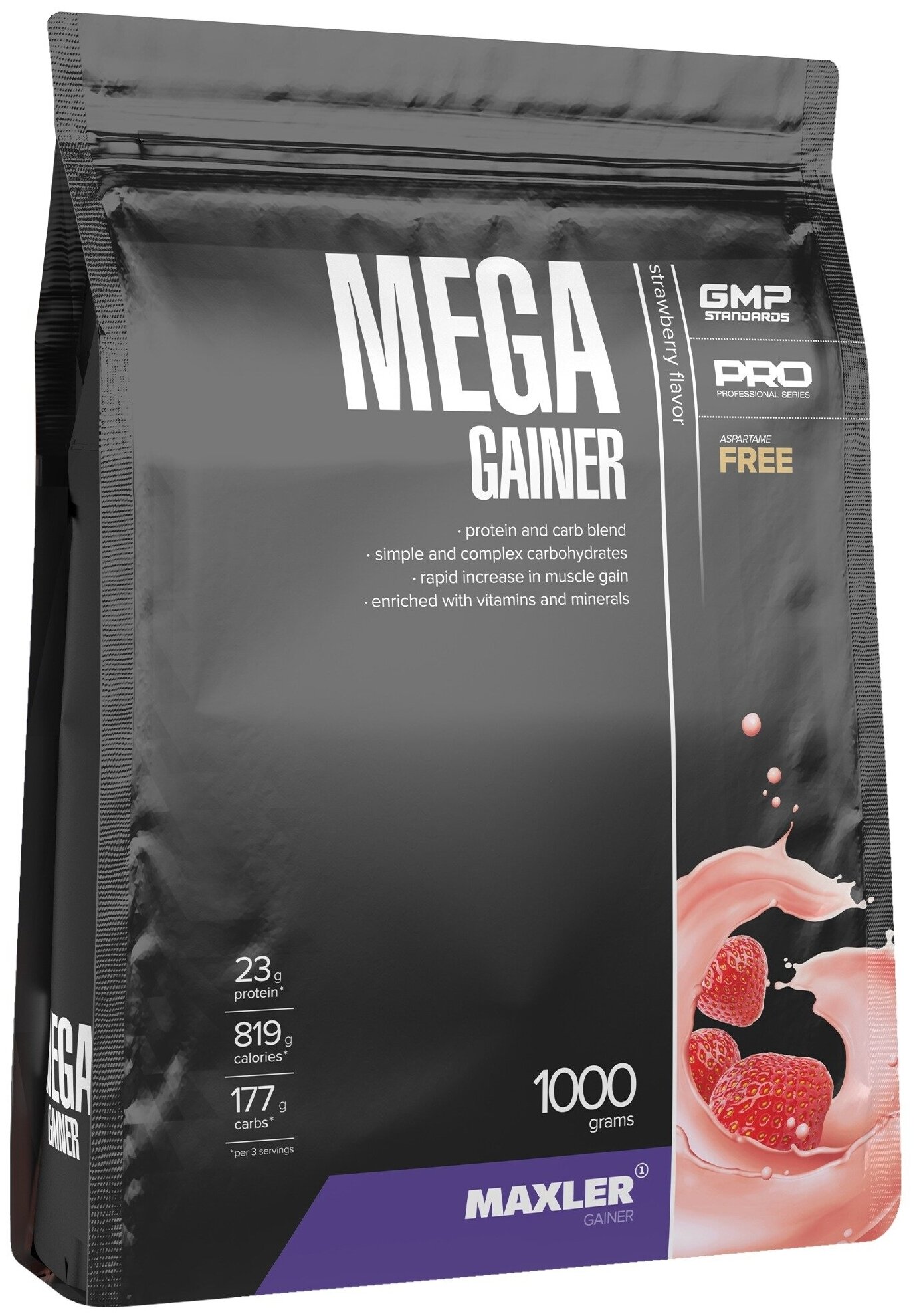 Гейнер MAXLER Mega Gainer 1000 г, Клубника