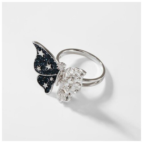 фото Кольцо "волшебная бабочка" в полёте, цвет белый в серебре, безразмерное сима-ленд