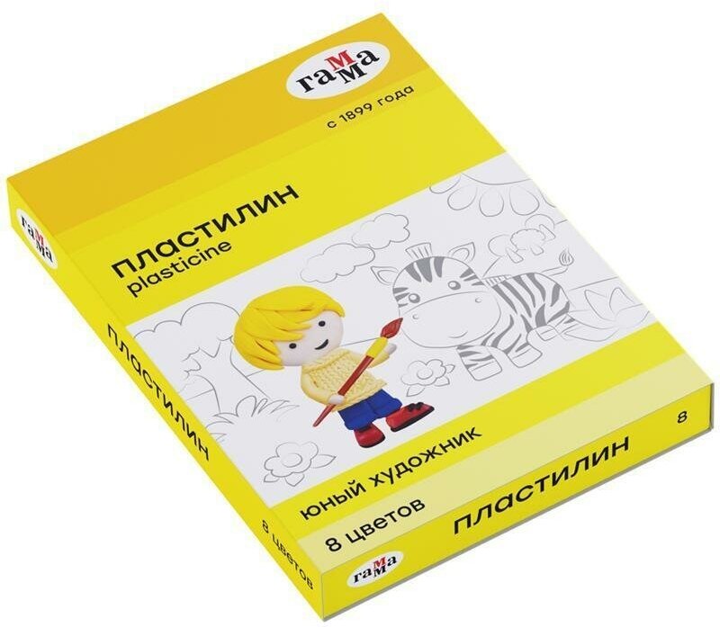 Пластилин 8 цветов Гамма "Юный художник", по 14г, со стеком (280043)