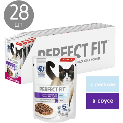 Влажный полнорационный корм PERFECT FIT™ для поддержания здоровья почек, с лососем в соусе, 75г*28