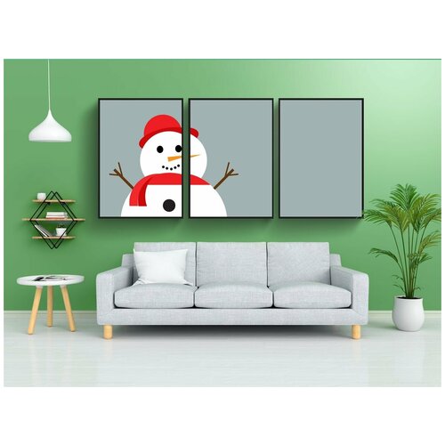 фото Набор модулных постеров для интерьера "рождество, поздравляю, снеговик" 60x90 см. в тубусе, без рамки lotsprints