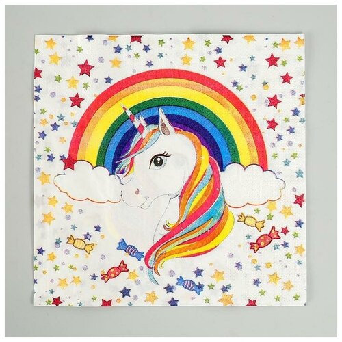 фото Страна карнавалия салфетки бумажные «единорог и радуга», 33х33 см, набор 20 шт.