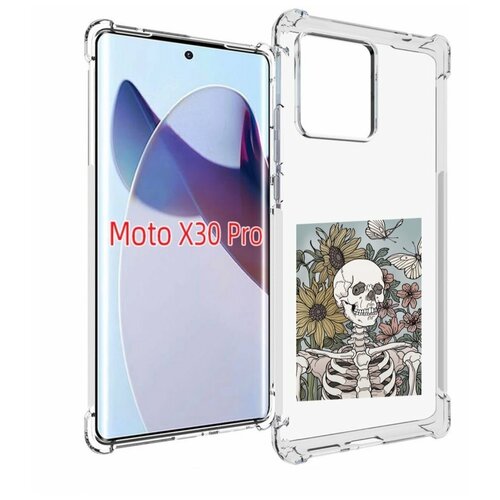 Чехол MyPads скелетик с подсолнухами для Motorola Moto X30 Pro задняя-панель-накладка-бампер