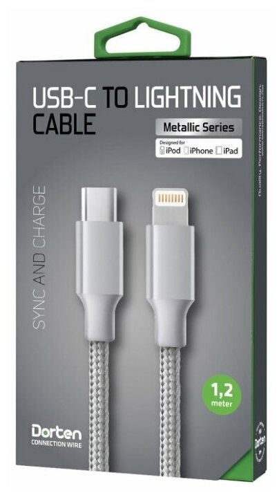 Кабель Dorten USB-C to Lightning cable: Metallic Series 1.2 meter (Silver/Cеребряный )