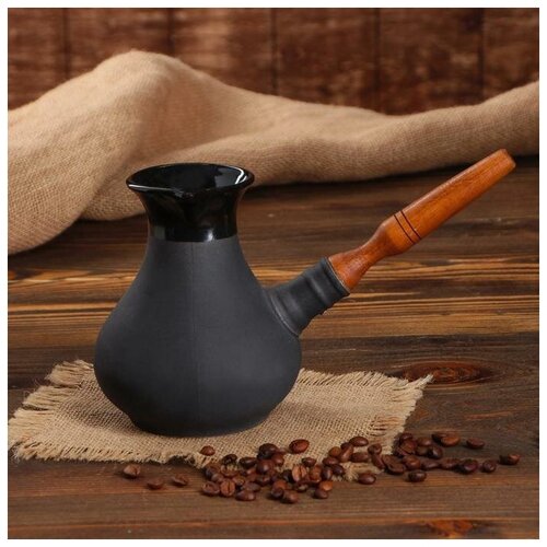 фото Кофейный набор керамика ручной работы "coffee", черный, 3 предмета: турка 0,65 л, чашки 0,2 л