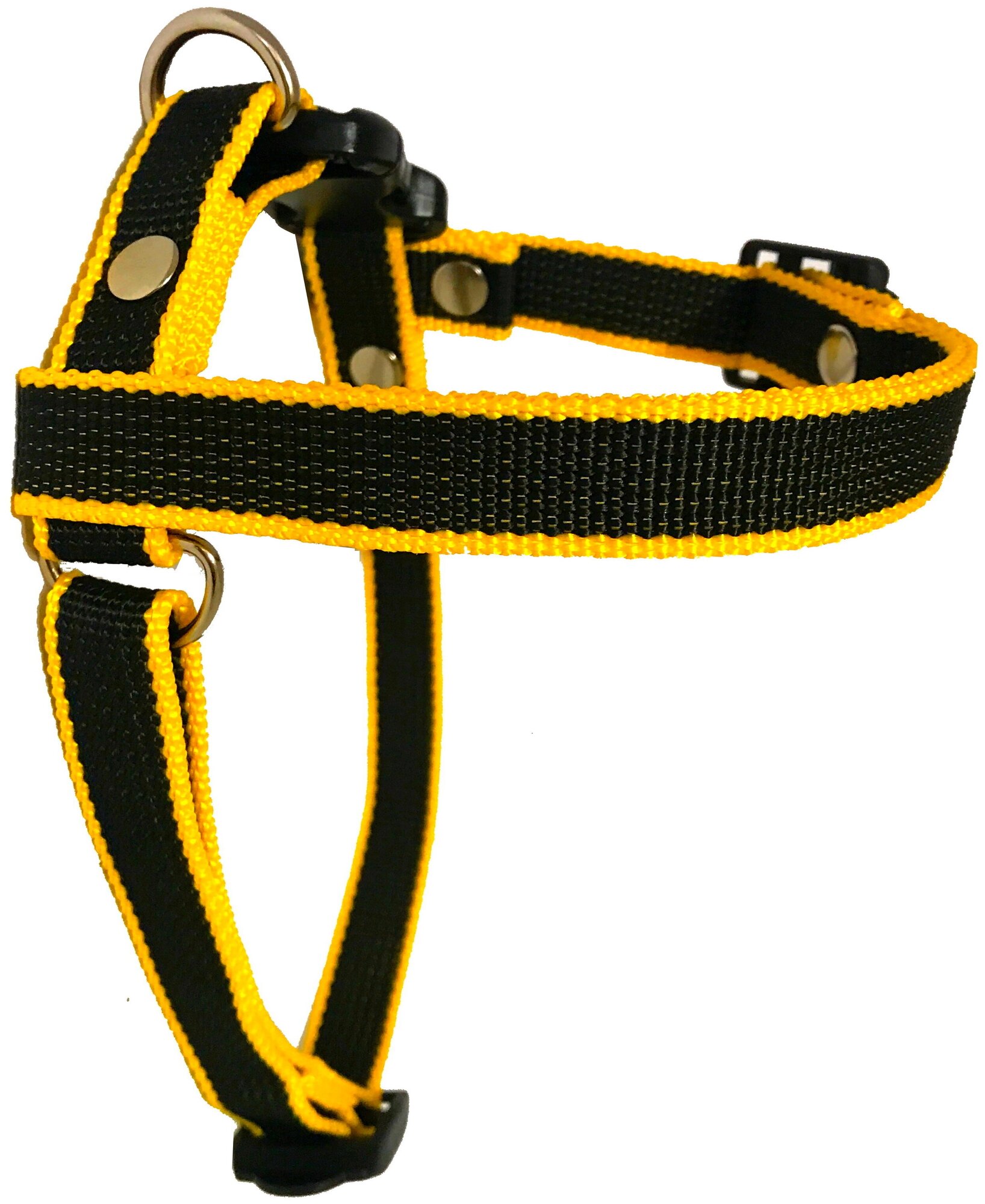 Шлейка для собак Petsare обхват груди 28-40 см, черный желтый кант - фотография № 5